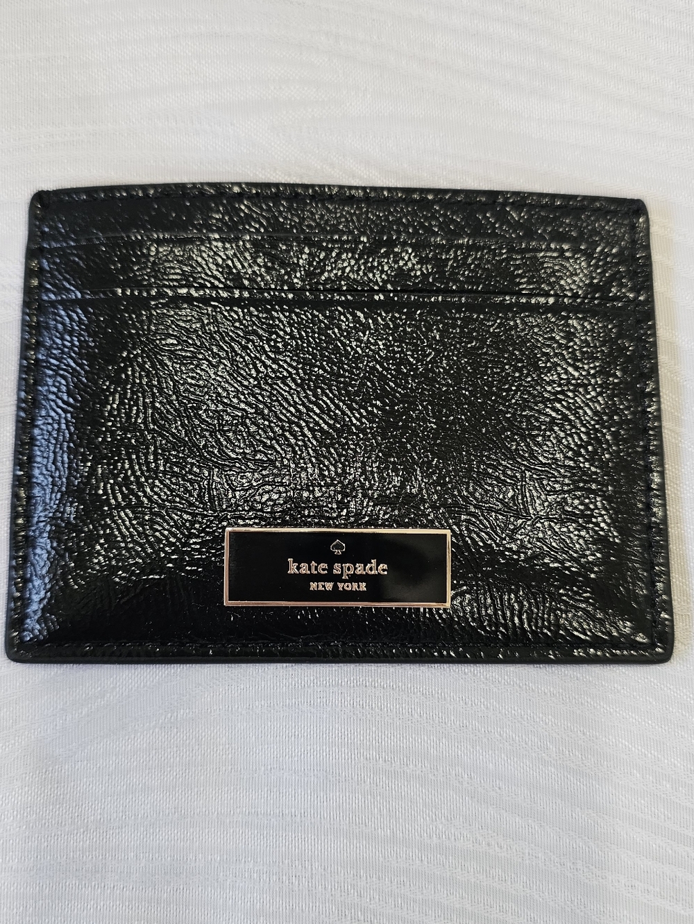 kate spade Black Crinkle Patent Logo Plaque Card Case